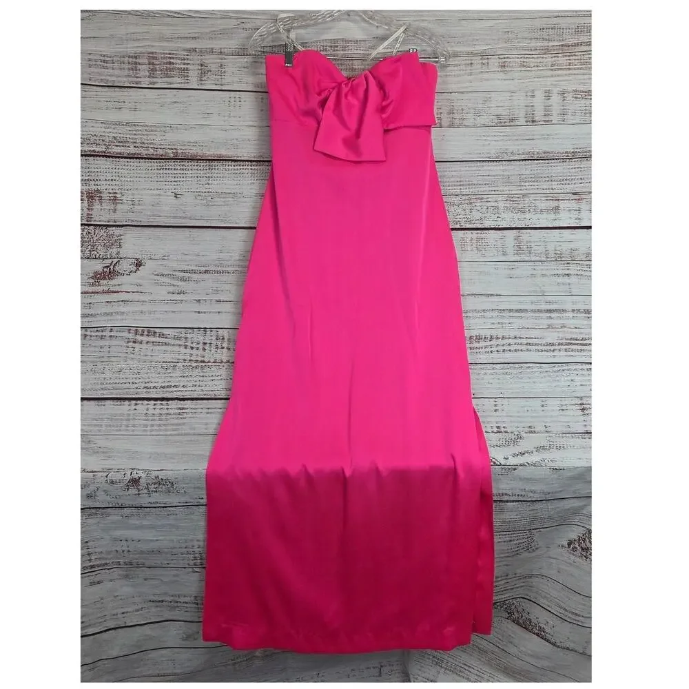 Lilly Pulitzer Carlynn Pink Satin Gown Strapless Side Slits Maxi Event Dress 0